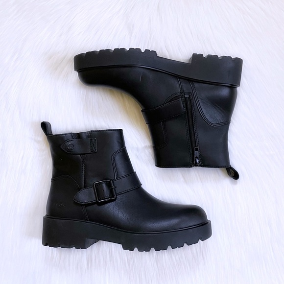 UGG Saoirse Black Leather Waterproof Moto Boots - Picture 6 of 8